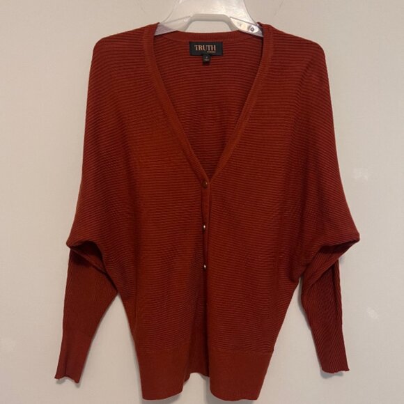 Truth by Republic Rust Ribbed Button Front Cardigan Size Small - Picture 1 of 8